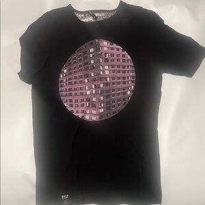 Black Graphic Tee with Pink Design